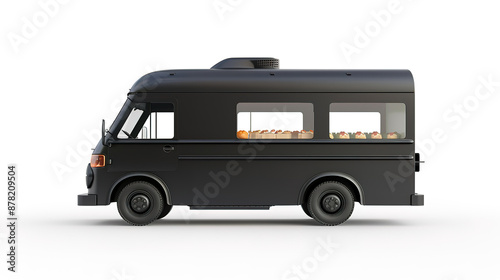 Wonderful Black realistic food truck isolated on white