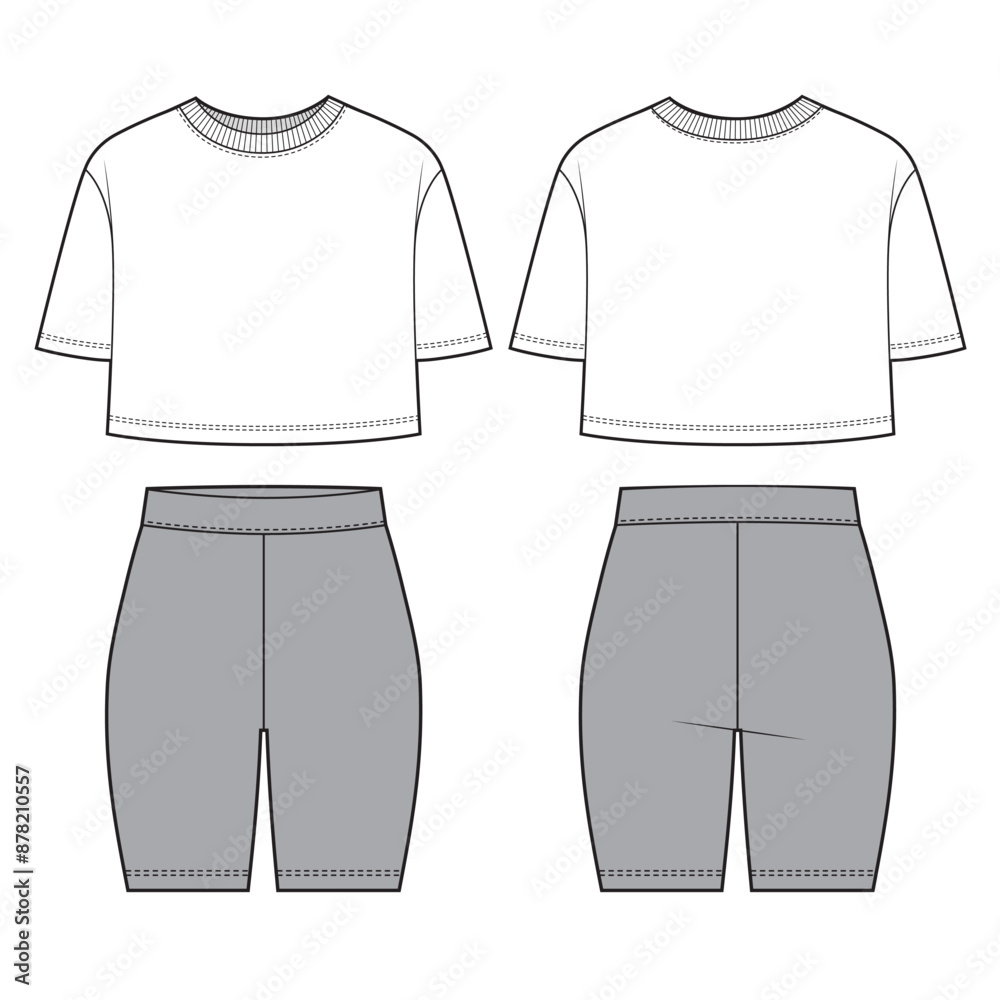 Sport look, crop tshirt and shorts leggins. Sport look, crop tshirt and shorts leggins.