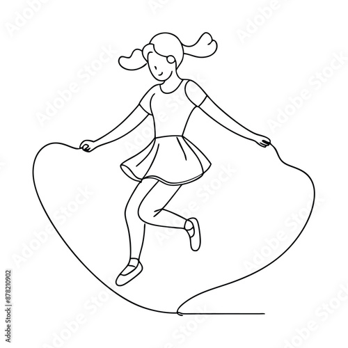 a girl jumping rope, line art vector illustration isolated on a white background 