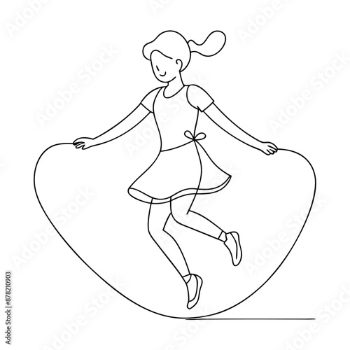 a girl jumping rope, line art vector illustration isolated on a white background 