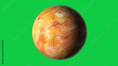 beautiful unknown planet with orange color rotation in green screen