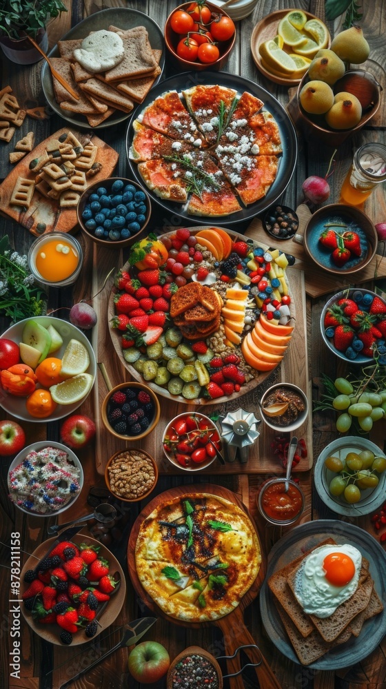 A Delicious Spread of Food on a Wooden Table A Delicious Spread of Food on a Wooden Table