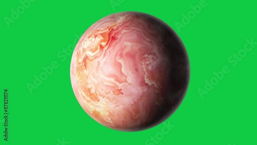 mysterious unknown planet with peach color rotation in green screen