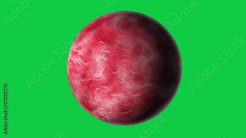 mysterious planet with red color rotating in green screen
