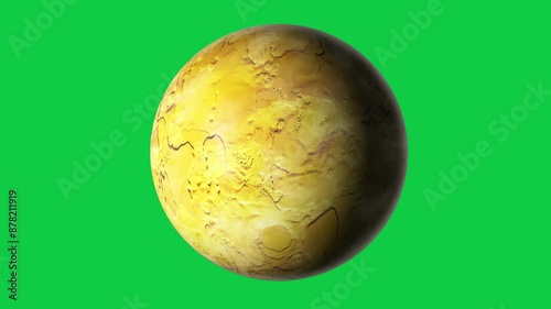 beautiful yellow color abstract unknown planet rotation seamless looping animation in green screen