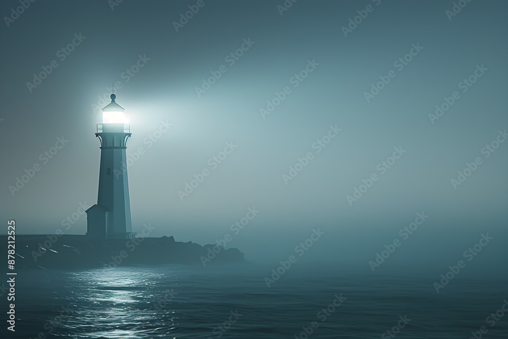 Fototapeta premium lighthouse beaming light in the fog