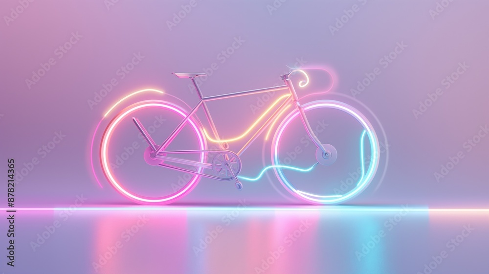 Fototapeta premium Neon bicycle against a gradient background, modern minimalist art