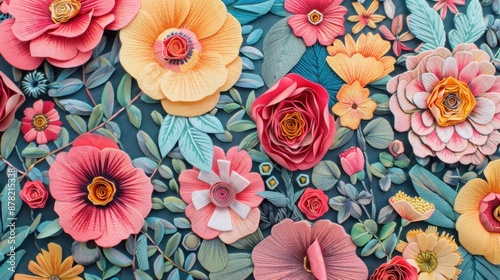 Coral paper embroidery of floral patterns, combining traditional craft with contemporary design.