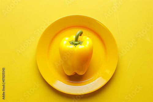 Yellow bell pepper on a yellow plate on a yellow background photo