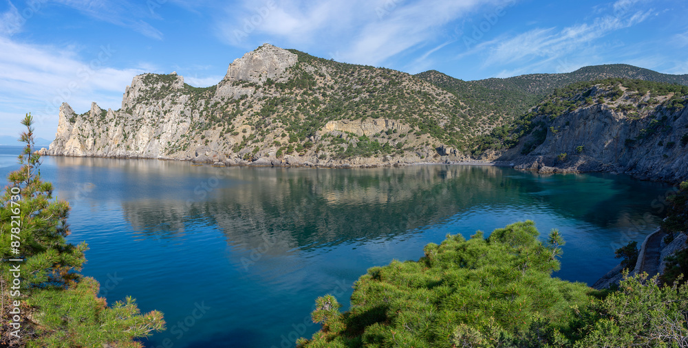 Naklejka premium Panorama of the Blue (Tsarskaya) bay, Novy Svet settlement, Crimea