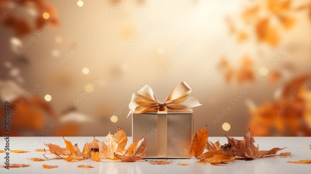 present gift box. Autumn background. Copy space. present gift box. Autumn background. Copy space.