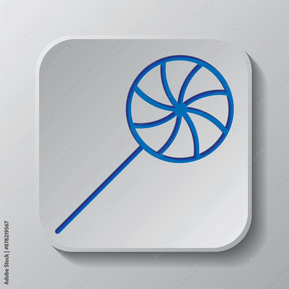 Candy simple icon vector. Flat design. Paper cut design. Cutted blue symbol with shadow. Gray badge button, gray background Candy simple icon vector. Flat design. Paper cut design. Cutted blue symbol with shadow. Gray badge button, gray background
