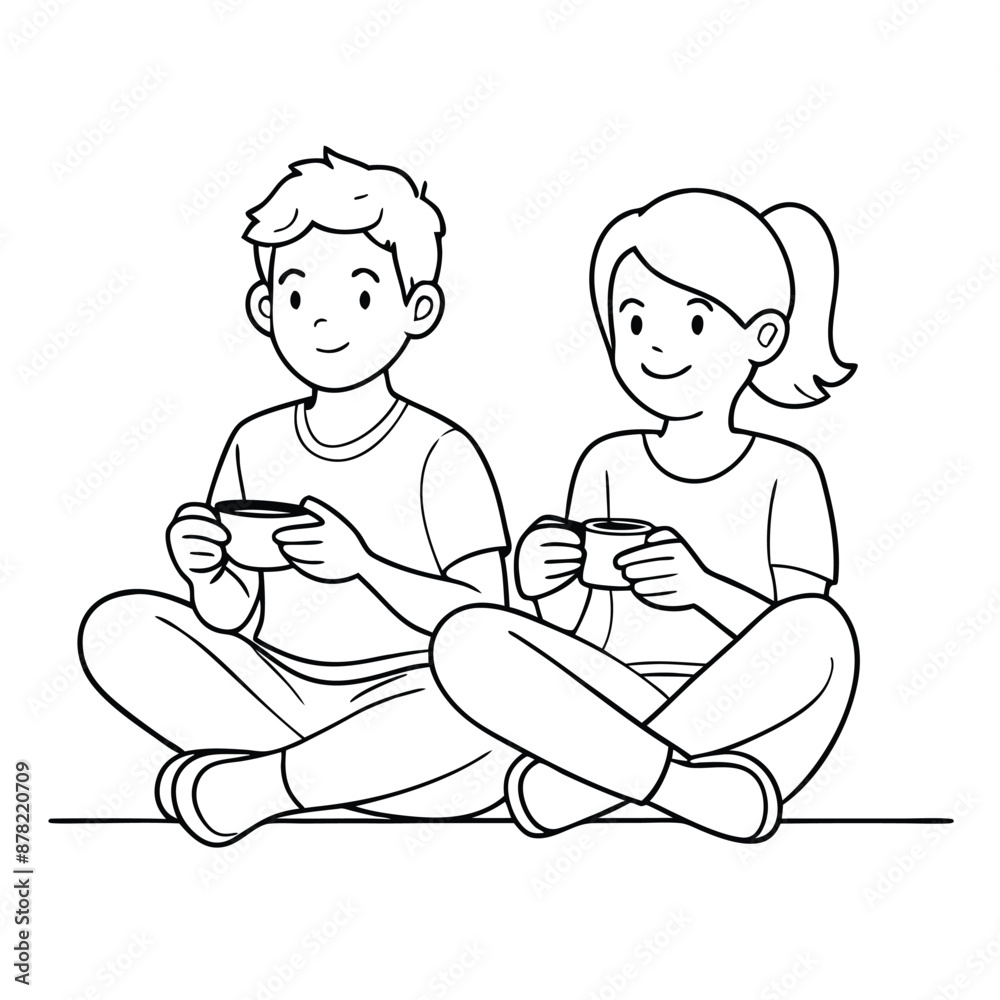 two kids playing video games. line art vector illustration, isolated on a white background
two kids playing video games. line art vector illustration, isolated on a white background