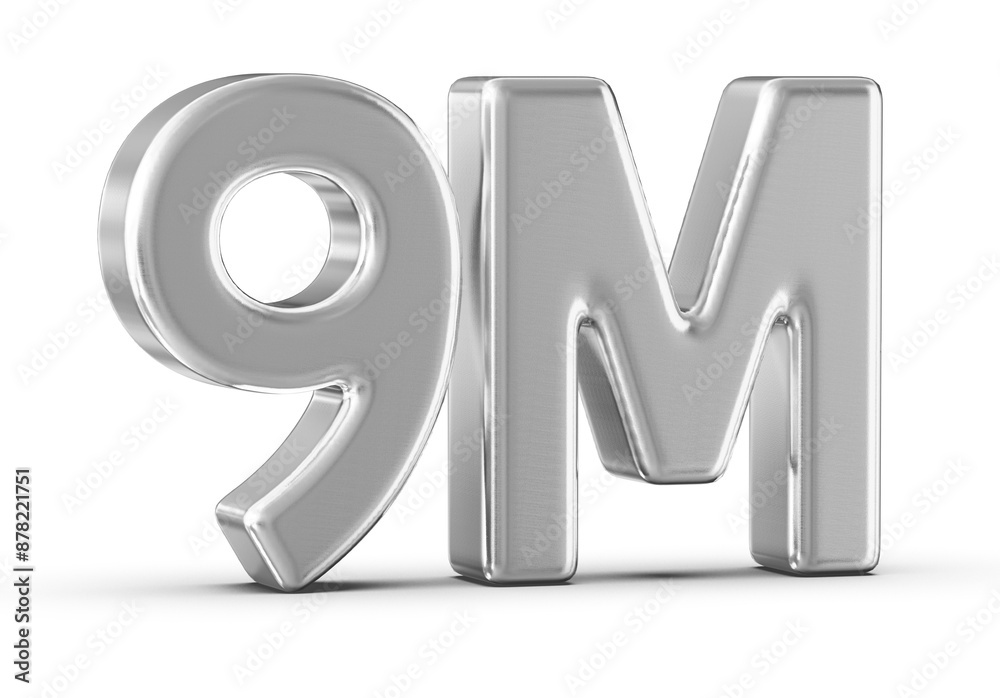 9M Followers Silver Number 3D Render