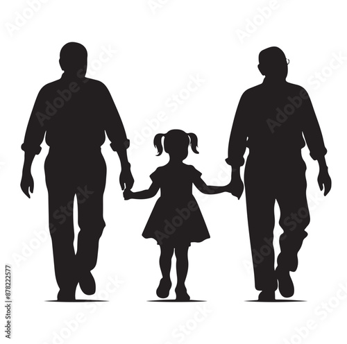 grandparents walking with two granddaughter silhouette vector