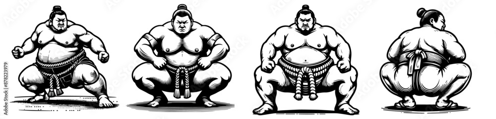 collection of sumo wrestling artwork black and white vector graphics