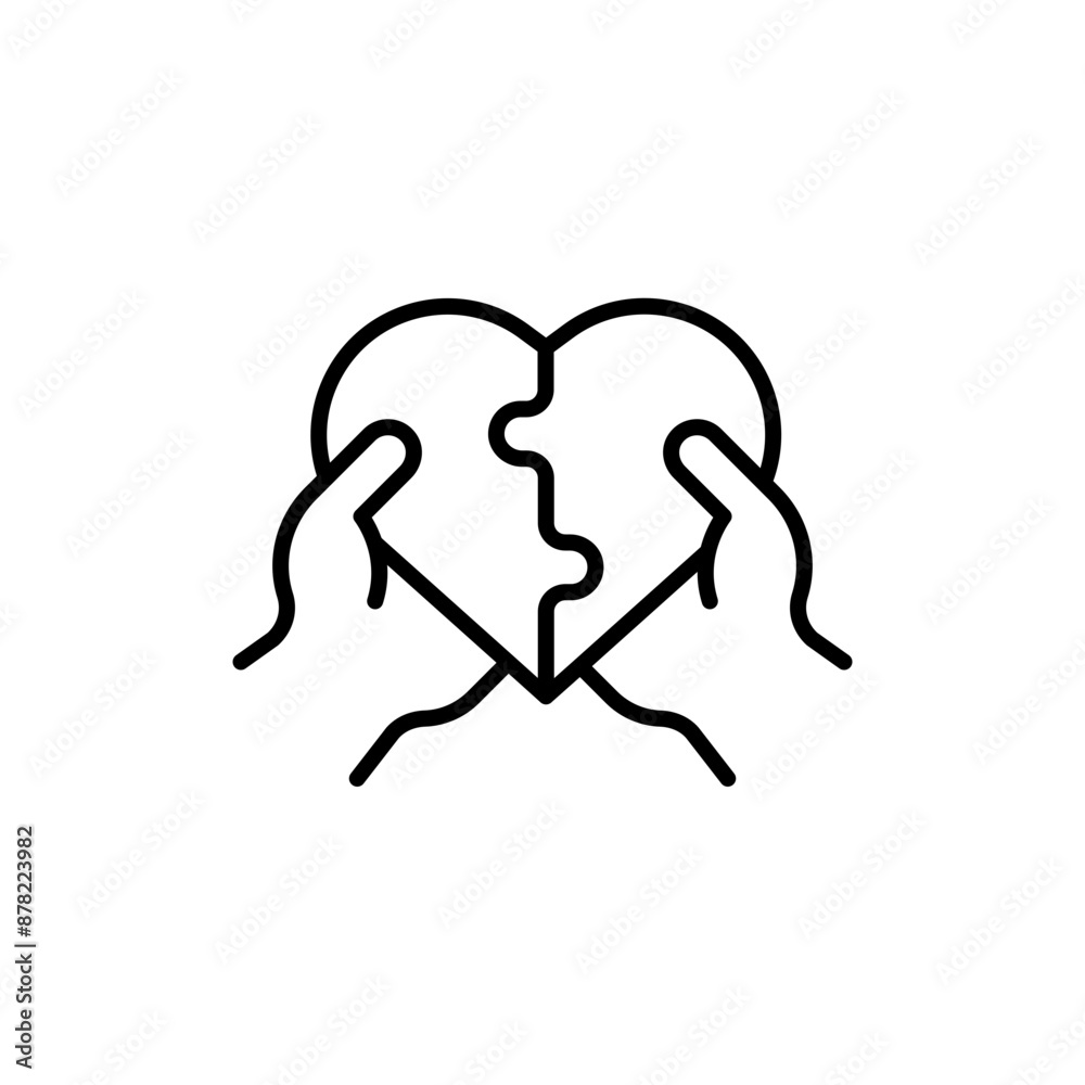 Naklejka premium Love puzzle outline icons, minimalist vector illustration ,simple transparent graphic element .Isolated on white background