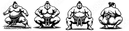 collection of sumo wrestling artwork black and white vector graphics