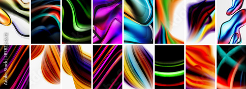 Collection of abstract background with waves, colorful shapes and 3d shadow effect. Vector Illustration For Wallpaper, Banner, Background, Card, Book Illustration, landing page