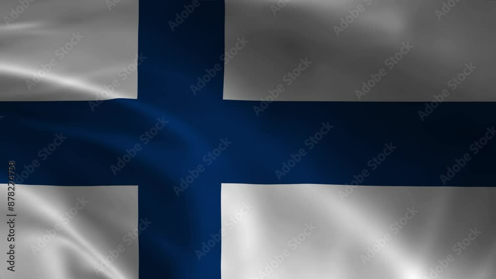 4k Highly Detailed National Flag Of Finland - Wavy Finland Flag. Close-up front view.