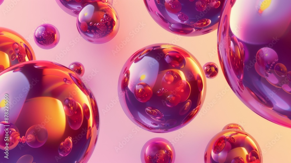 Glossy Spheres on Pink Gradient Background. Generative AI Glossy Spheres on Pink Gradient Background. Generative AI