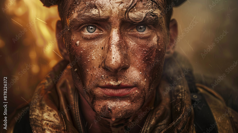 Close Up Portrait of a Dirty Soldier in a War Zone Close Up Portrait of a Dirty Soldier in a War Zone