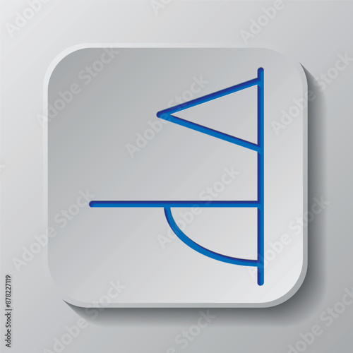 Corner kick flag simple icon vector. Flat design. Paper cut design. Cutted blue symbol with shadow. Gray badge button, gray background