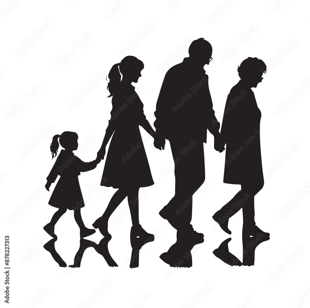 grandparents walking with two granddaughter silhouette vector grandparents walking with two granddaughter silhouette vector