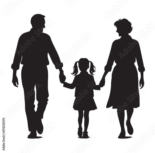 grandparents walking with two granddaughter silhouette vector