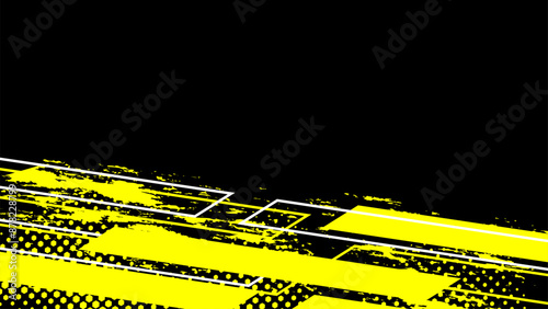 Abstract brush grunge background with yellow shape and dot halftone