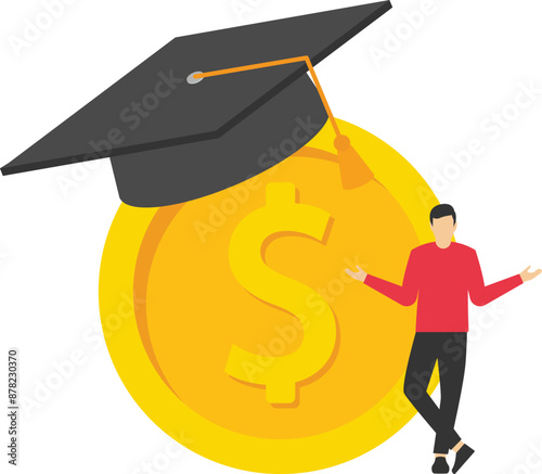 Education cost, tuition or scholarship, money for university or graduation, school expense or student debt

