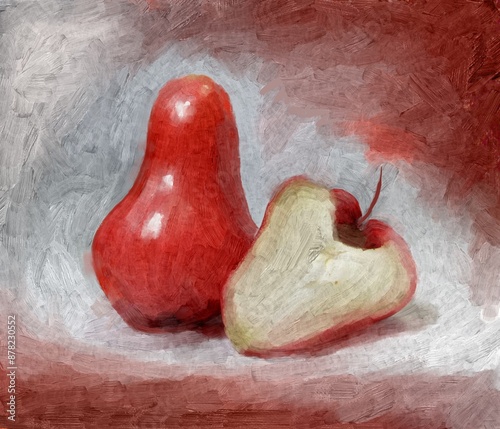 Guava fruit painting in an unrealistic style