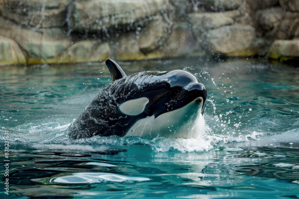 Obraz premium Orca swimming in a pool. AI generative.