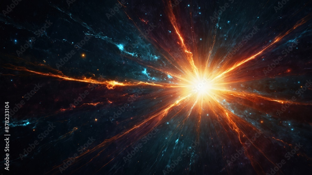 Fototapeta premium A radiant supernova explosion in deep space, showcasing brilliant bursts of light and energy against a dark cosmic backdrop. 