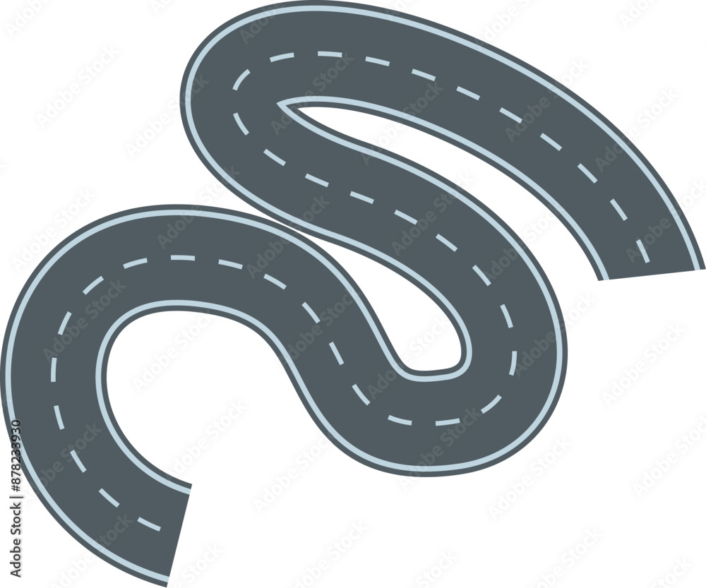 Long, grey road winding through a white background Long, grey road winding through a white background