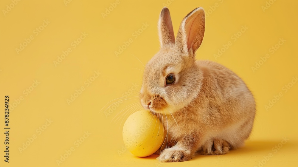 Fototapeta premium Easter bunny on yellow backdrop