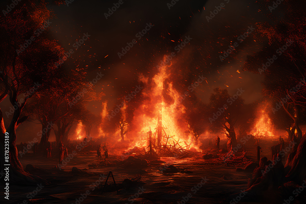 the bonfire was the color of blood red flames