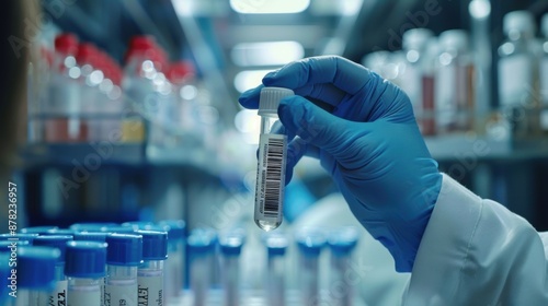 Innovative Science Experiment: Scientist Using Barcode Scanner on Test Tube