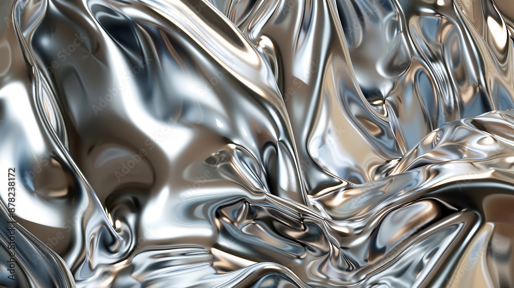 Shiny, reflective silver liquid metal with dramatic waves and ripples Shiny, reflective silver liquid metal with dramatic waves and ripples