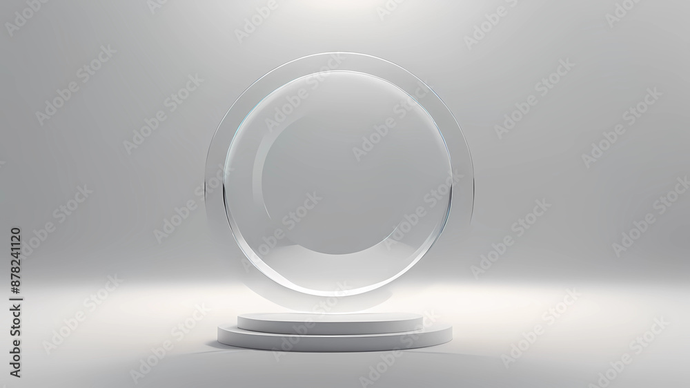 3d render ONE GLASS CIRCLE, FLAYG IN SPACE IN WHITE BACKGROUND, MINIMALIST STYLE, COSM 8k lights 3d render ONE GLASS CIRCLE, FLAYG IN SPACE IN WHITE BACKGROUND, MINIMALIST STYLE, COSM 8k lights
