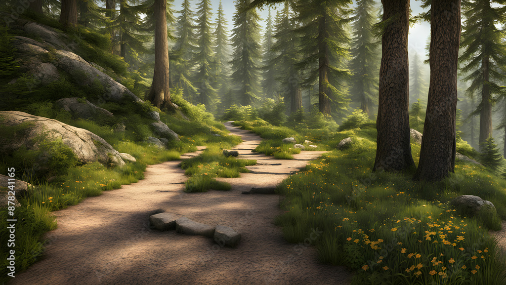 Obraz premium an empty hiking trail on a mountain