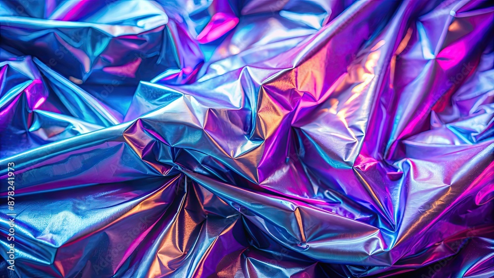 Abstract iridescent purple and blue holographic wrinkled background, holographic, iridescent, purple, blue, abstract Abstract iridescent purple and blue holographic wrinkled background, holographic, iridescent, purple, blue, abstract