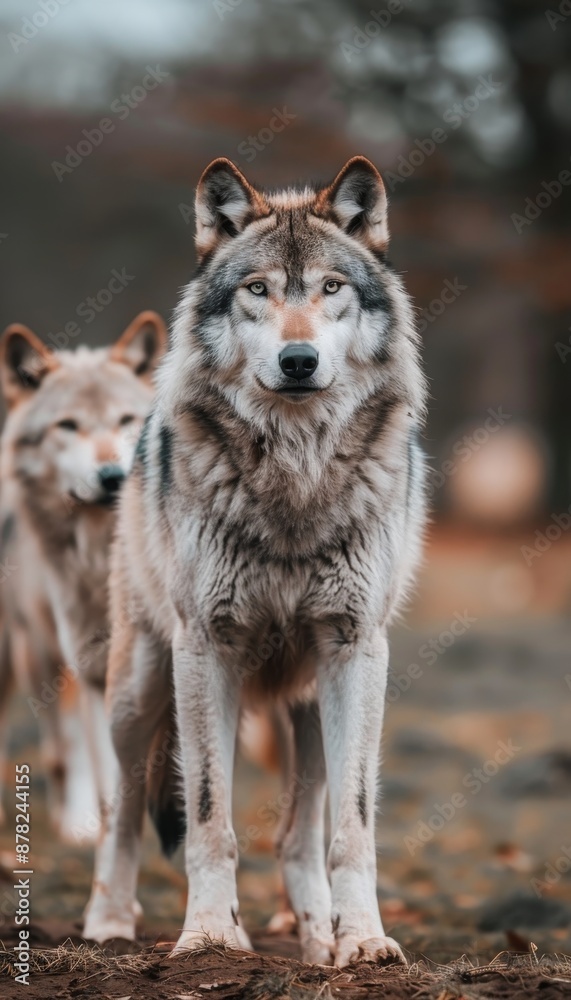 Wolf pack navigating dense jungle, keenly alert for potential prey and lurking dangers Wolf pack navigating dense jungle, keenly alert for potential prey and lurking dangers