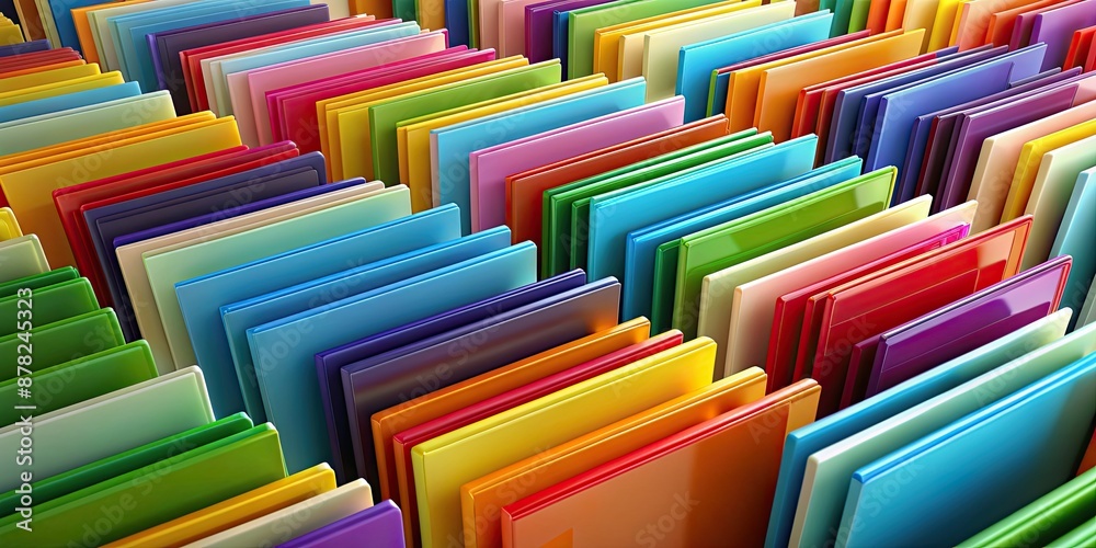 Obraz premium Abstract background of colorful folders in rendering, folders, files, organization, data, storage, abstract, background