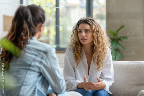 Woman psychologist talking with patient in her office. Psychological health and consultation concept Free Download Woman psychologist talking with patient in her office. Psychological health and consultation concept - GFXLoad