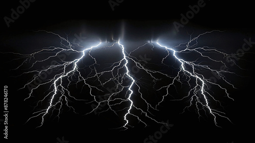 The Power and beauty of lightning strikes, on a Black background.