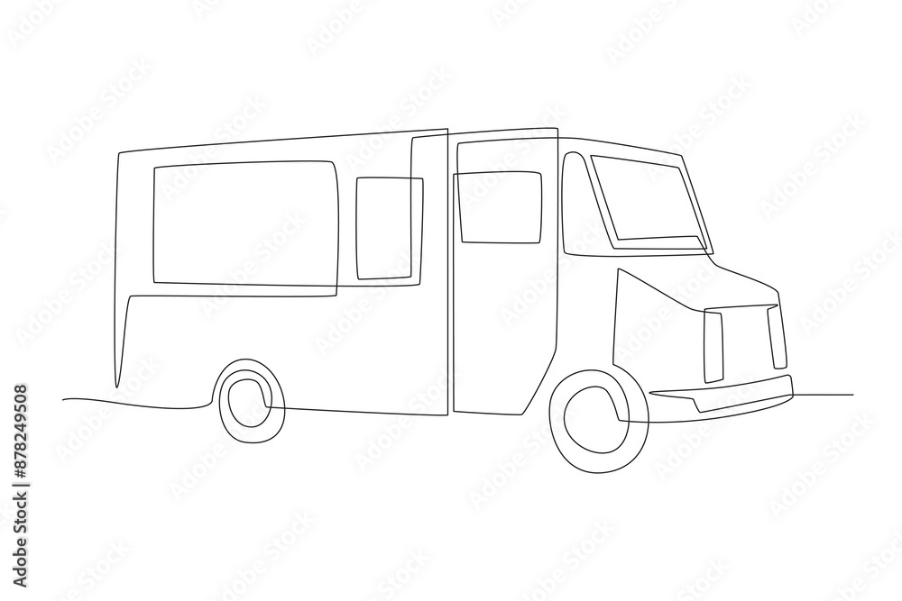 Food truck concept one-line drawing Food truck concept one-line drawing