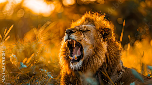 Plakat Ein Löwe in der afrikanischer Savanne 