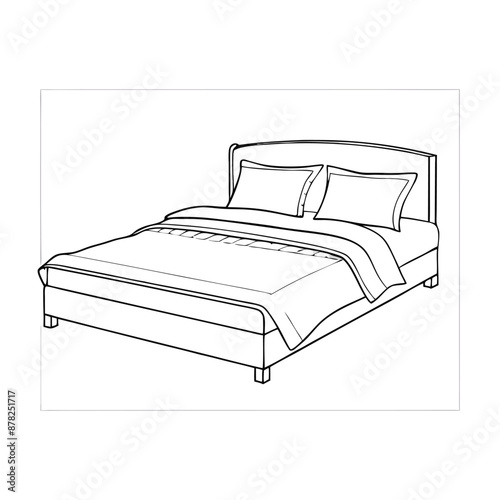 a double bed in line art vector illustration isolated on a white background 