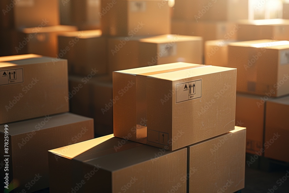 Stacked Cardboard Boxes in Sunlit Room